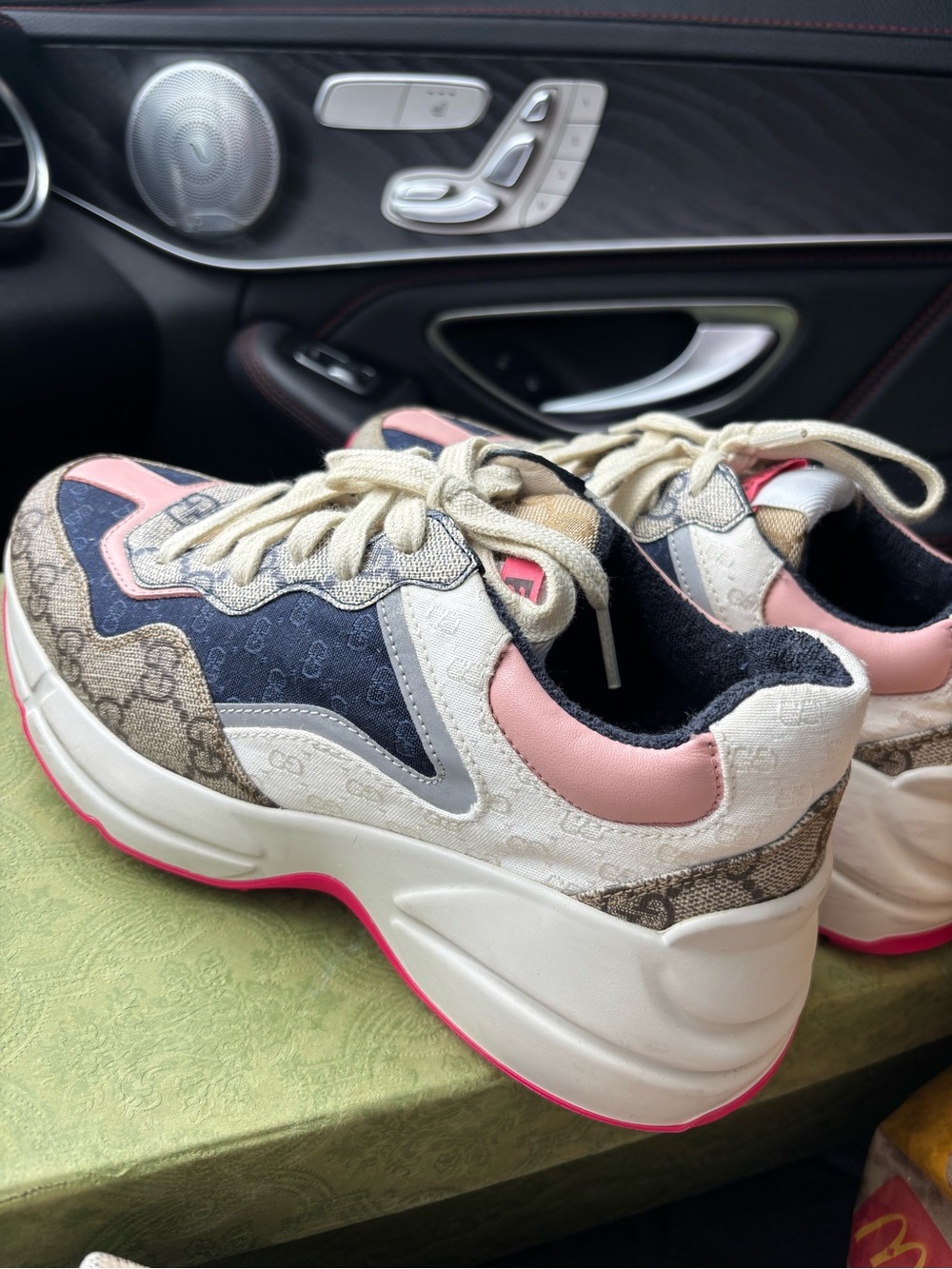Gucci Pink, Beige & Navy GG Logo Platform Sneakers